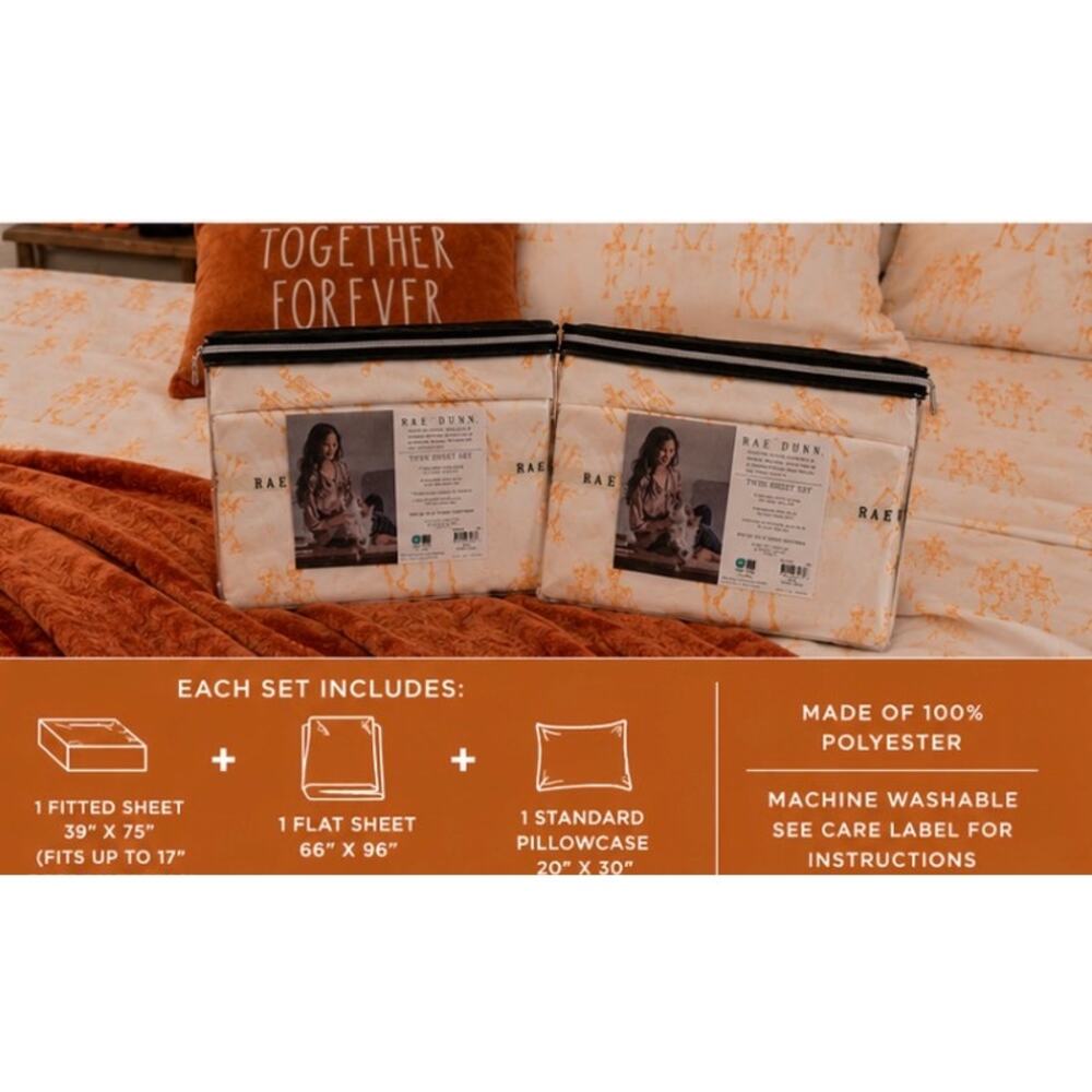 Rae Dunn Together Forever Halloween Skeleton Twin Sheet Sets Lot of 2 NWT - Picture 4 of 15